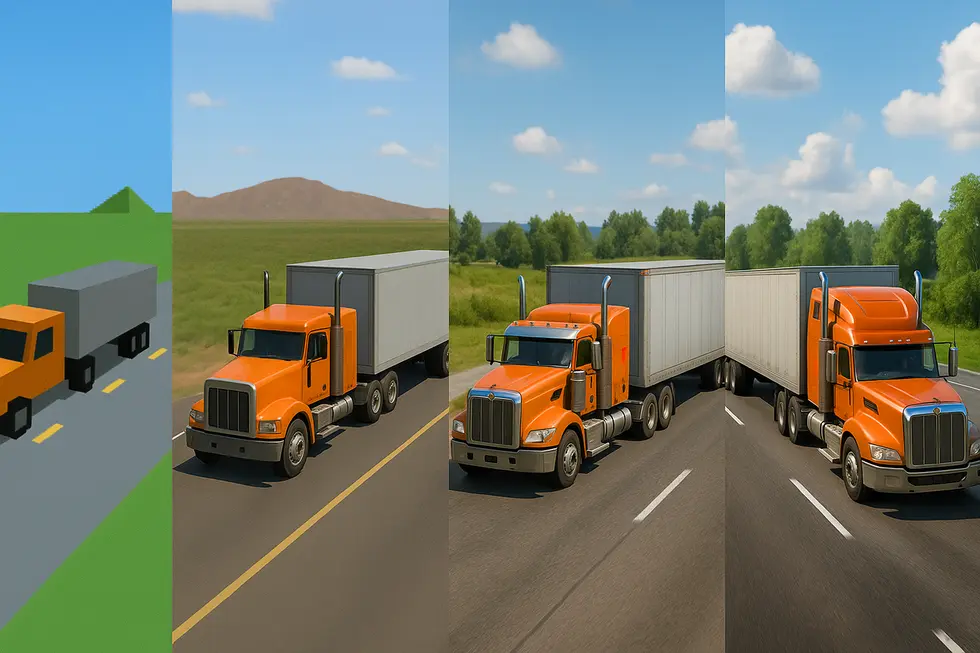 Truck Simulator Big Rigs 2 The evolution of truck simulator games from simple to advanced graphics.