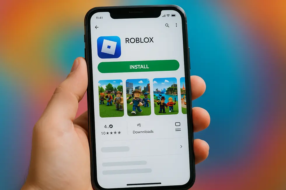 Roblox VN 2 Downloading Roblox from the Google Play Store on an Android device.